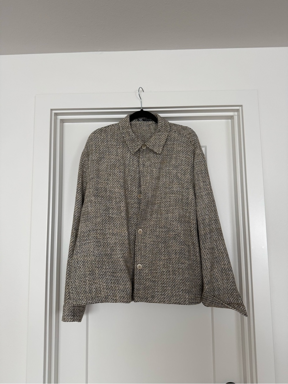 Zara Men's Textured Button-Up Jacket - Beige/Black